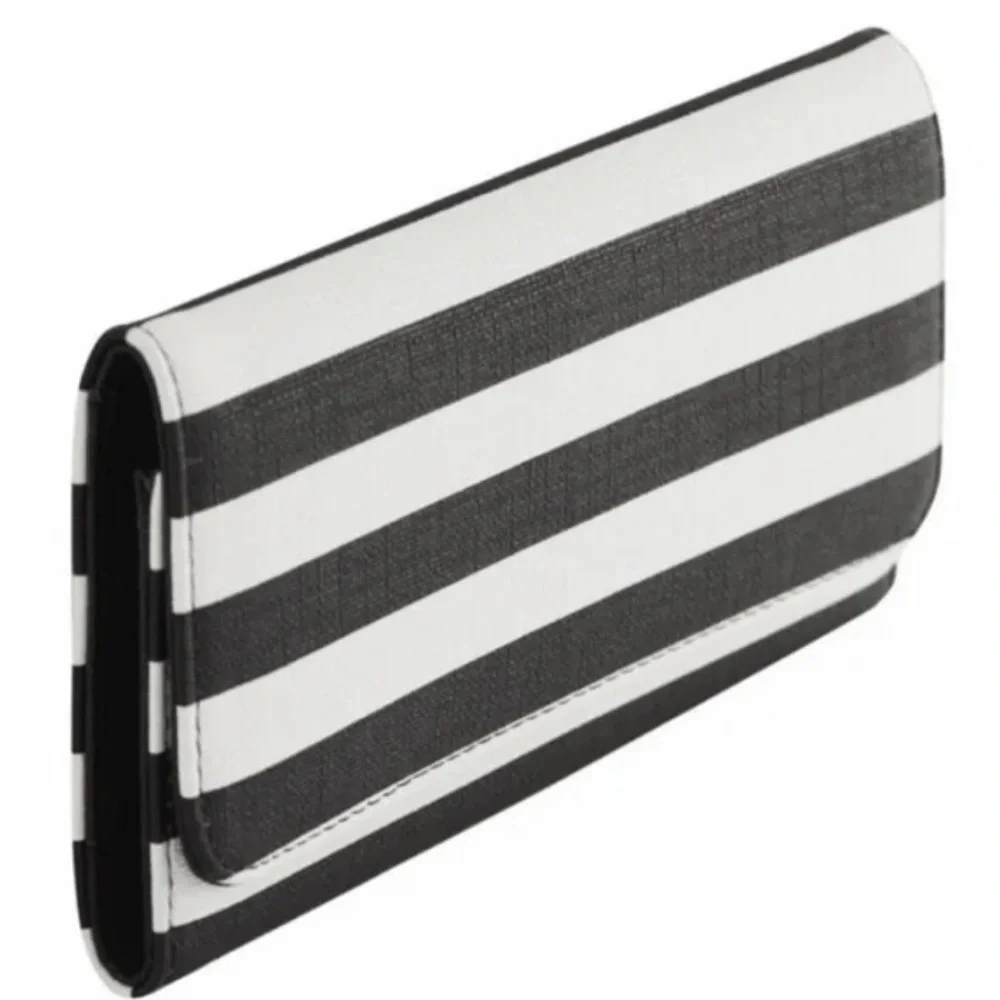 Kut From The Cloth Wallet BLACK WHITE Striped Slim Vegan Tri-fold NWOT